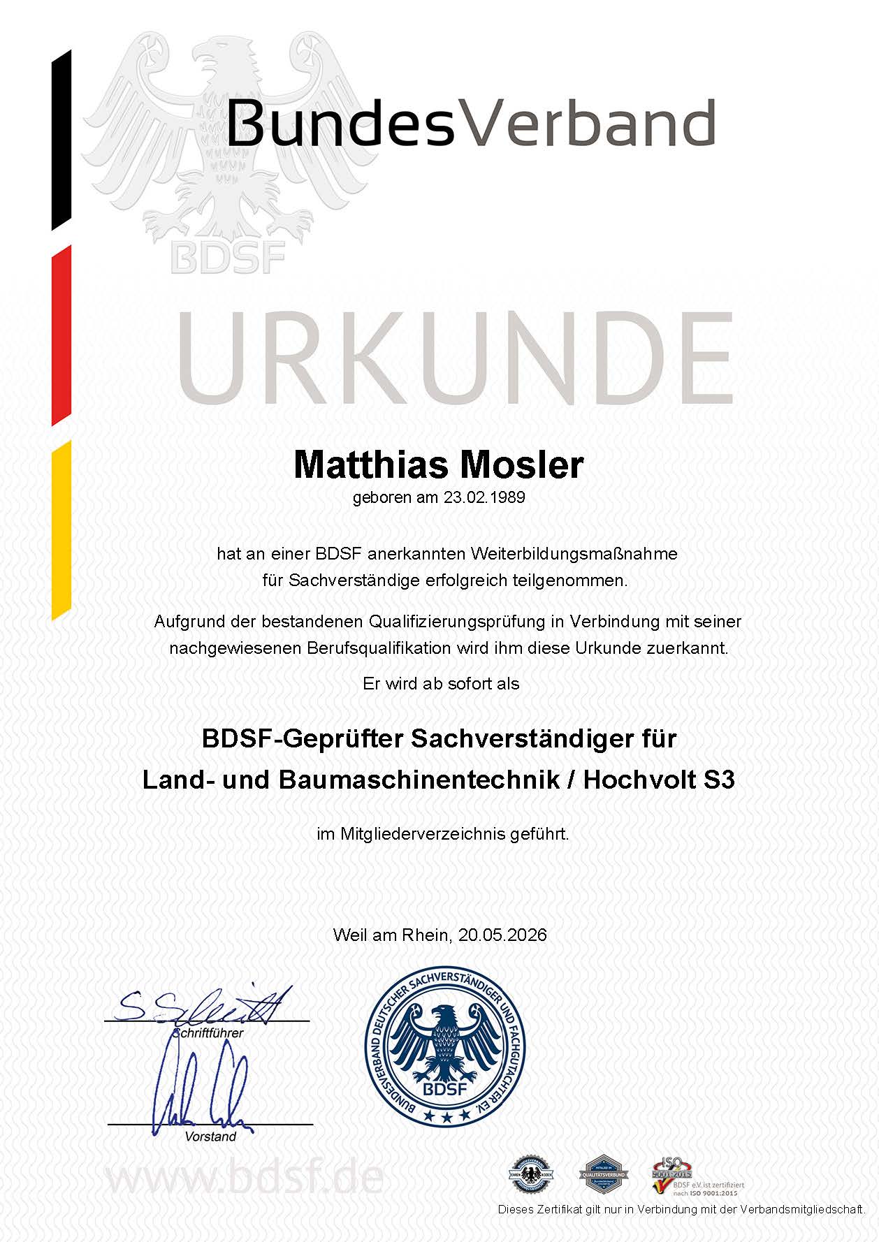 BDSF-geprüfter Sachverständiger